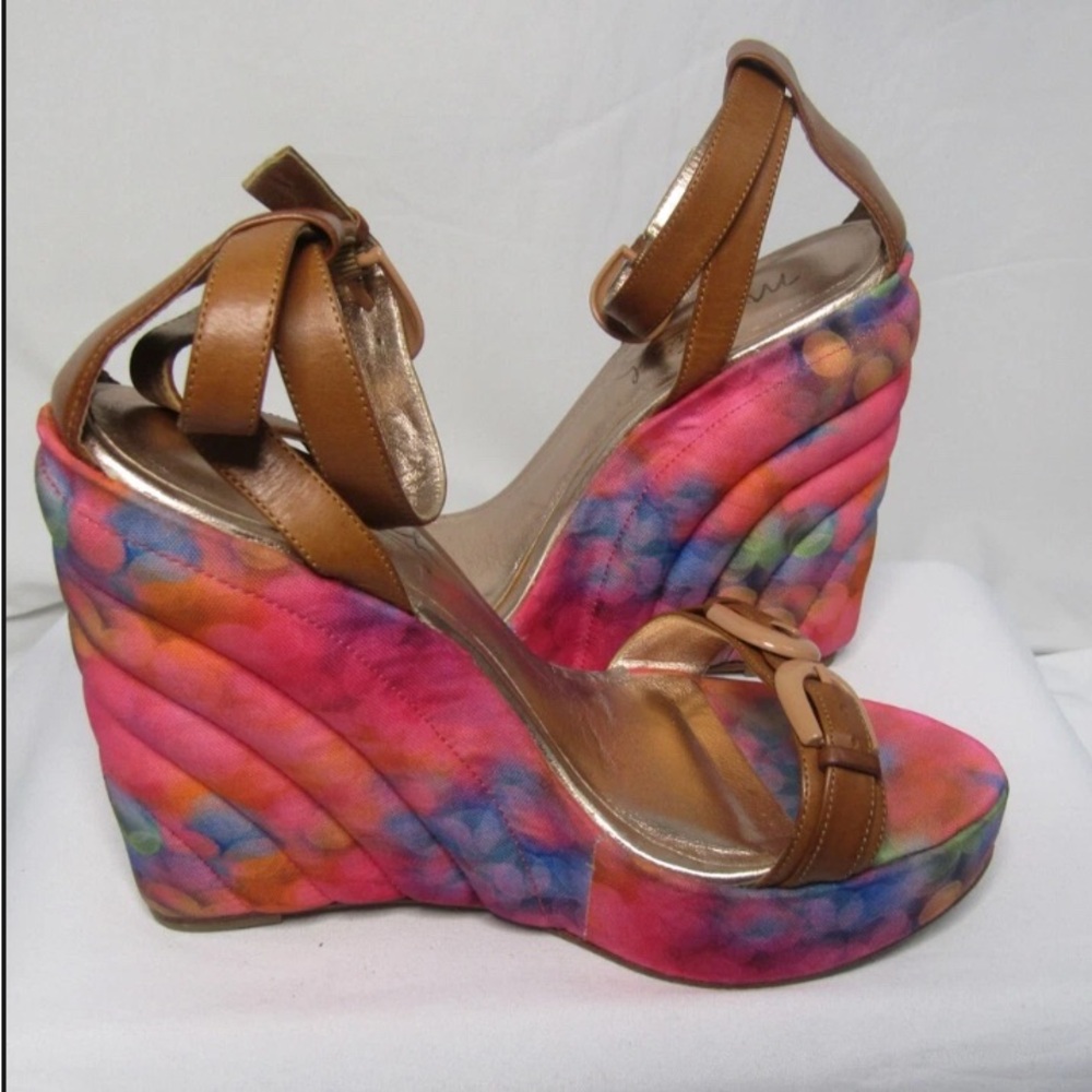 Vibrant Pink and Brown Wedge Sandals